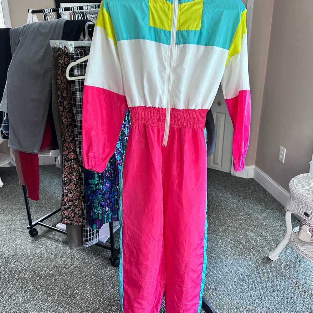 Women’s Colorblock Pink & White Windbreaker Jumpsuit